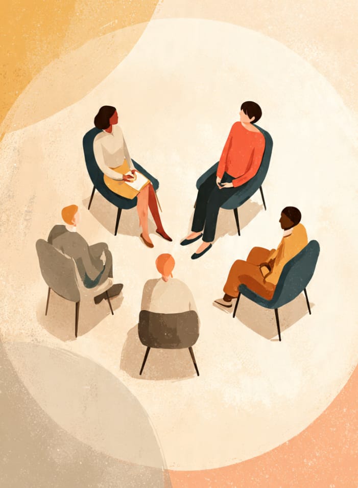 Illustration of a group therapy circle