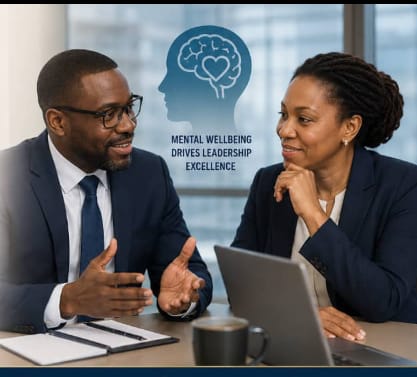 Two professionals discussing workplace wellbeing